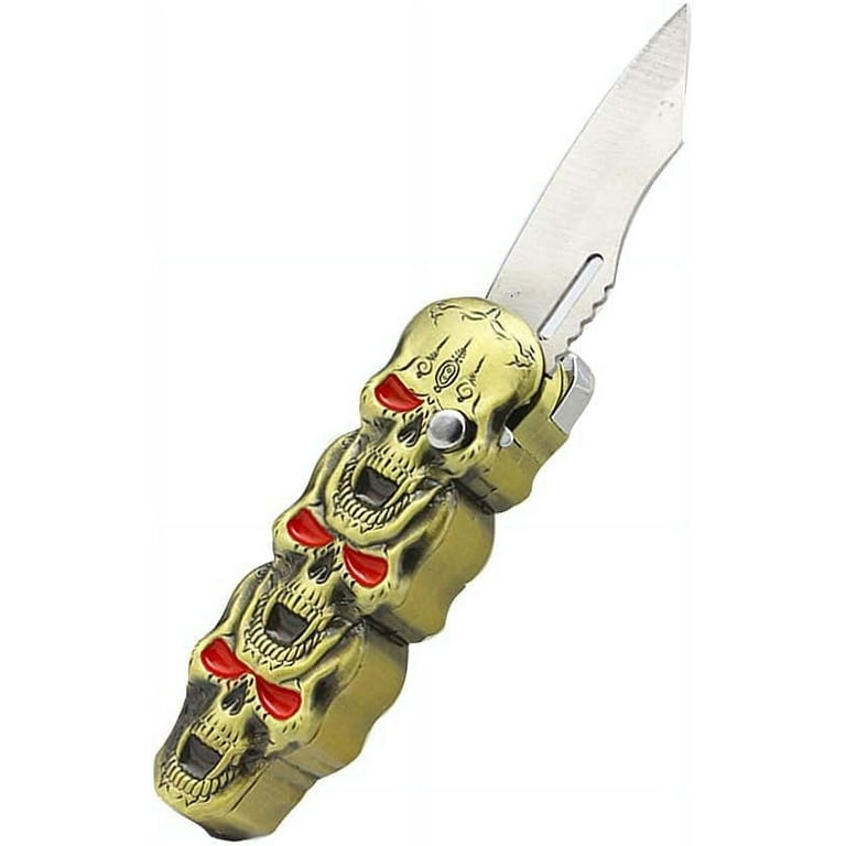 Red Flame Windproof Lighter with Pocket Knife,Skull Design Butane lighter
