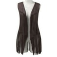 Ecqkame Women Tassel Vest 70s Hippie Faux Suede Rivets Sleeveless