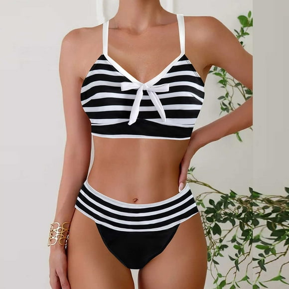 yoeyez Tankini Swimsuits for Women Plus Size,Ladies Stripe Two Piece Swimsuitstank Tops Knot Front Push Up with Shorts Tummy Control Bathing Suits Black,3XL