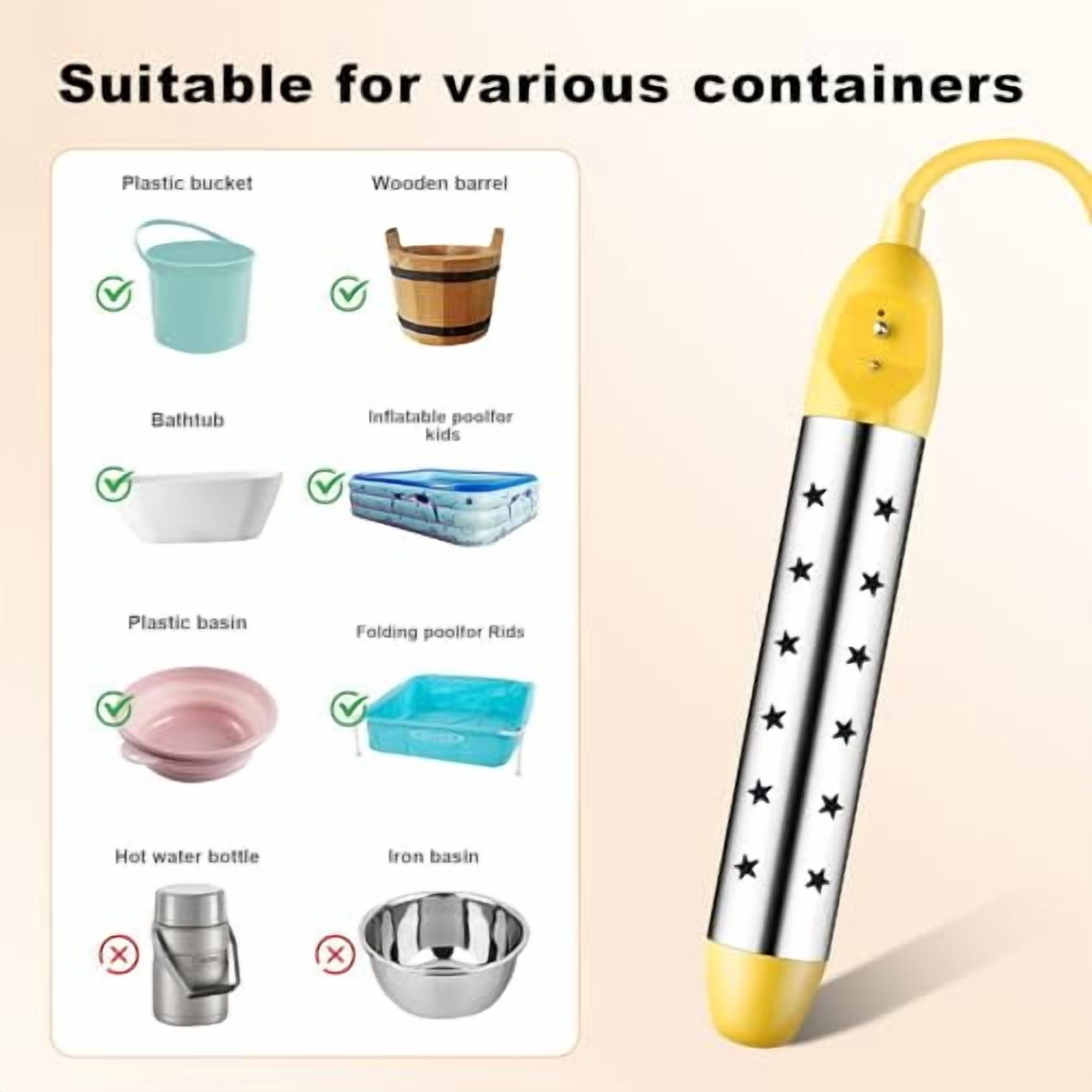 Portable Water Heater – 1500W Immersion Heater for Bathtub, Bucket, Hot Tub, and Mini Inflatable Pool – Fast Heating with Rust-Resistant 304 Stainless Steel Cap$$Other