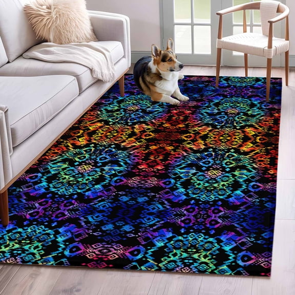 2.7'x5' Area Rugs, Boho Indoor Outdoor Area Rug for Living Room Bedroom, Modern Geometric Abstract Art Colorful Ethnic Washable Bathroom Rugs Kitchen Floor Carpet Mats Home Decor Aesthetic