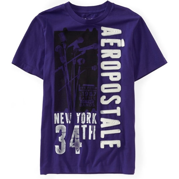 Aeropostale New York 34th Graphic Camiseta para Hombre, Púrpura, XS Aeropostale Camiseta gráfica