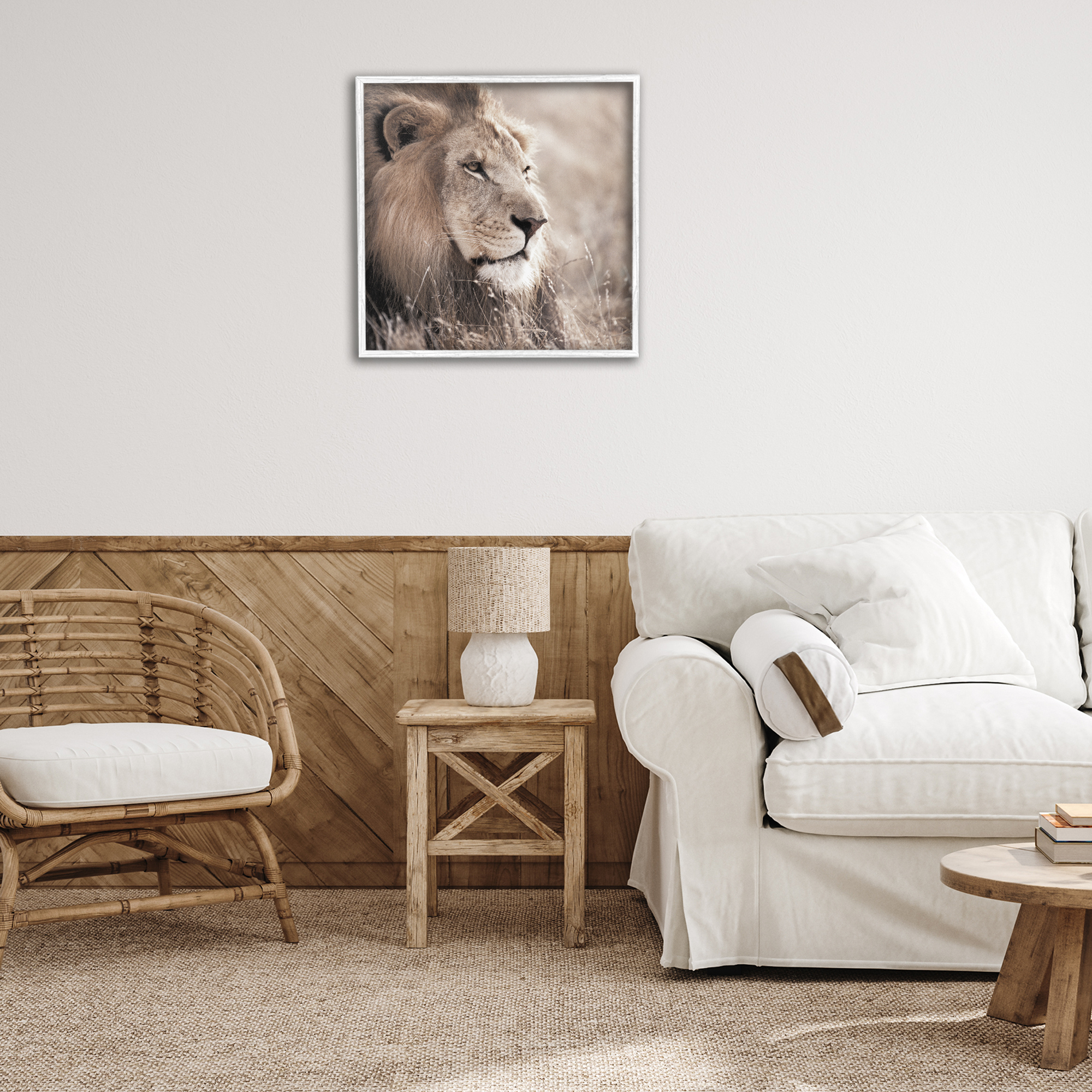 Stupell Industries Strong Gazing Lion Animals & Insects Photography White Framed Art Print Wall Art, 24 x 24