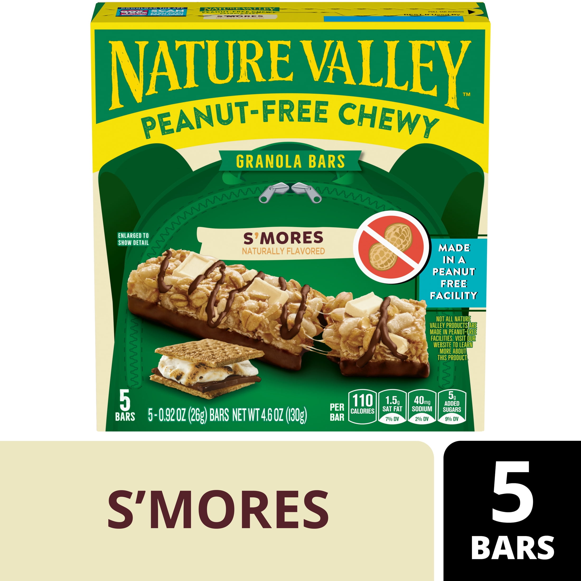 (12 pack) Nature Valley Peanut-Free Chewy Granola Bars, S'mores, 5 Bars, 4.6 oz