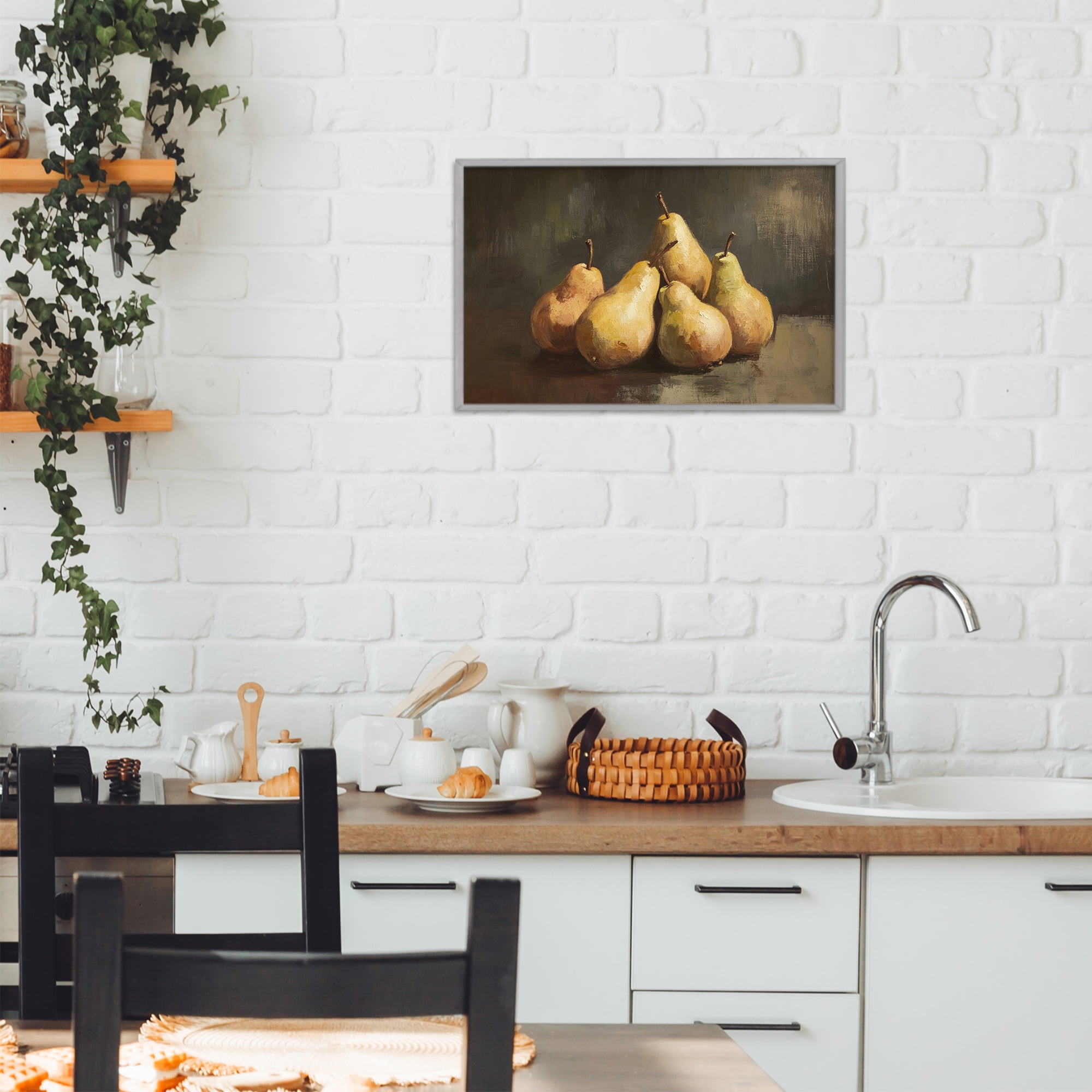 Stupell Industries Golden Pears Still Life Gray Framed Giclee Art, design by Petal Prints Design