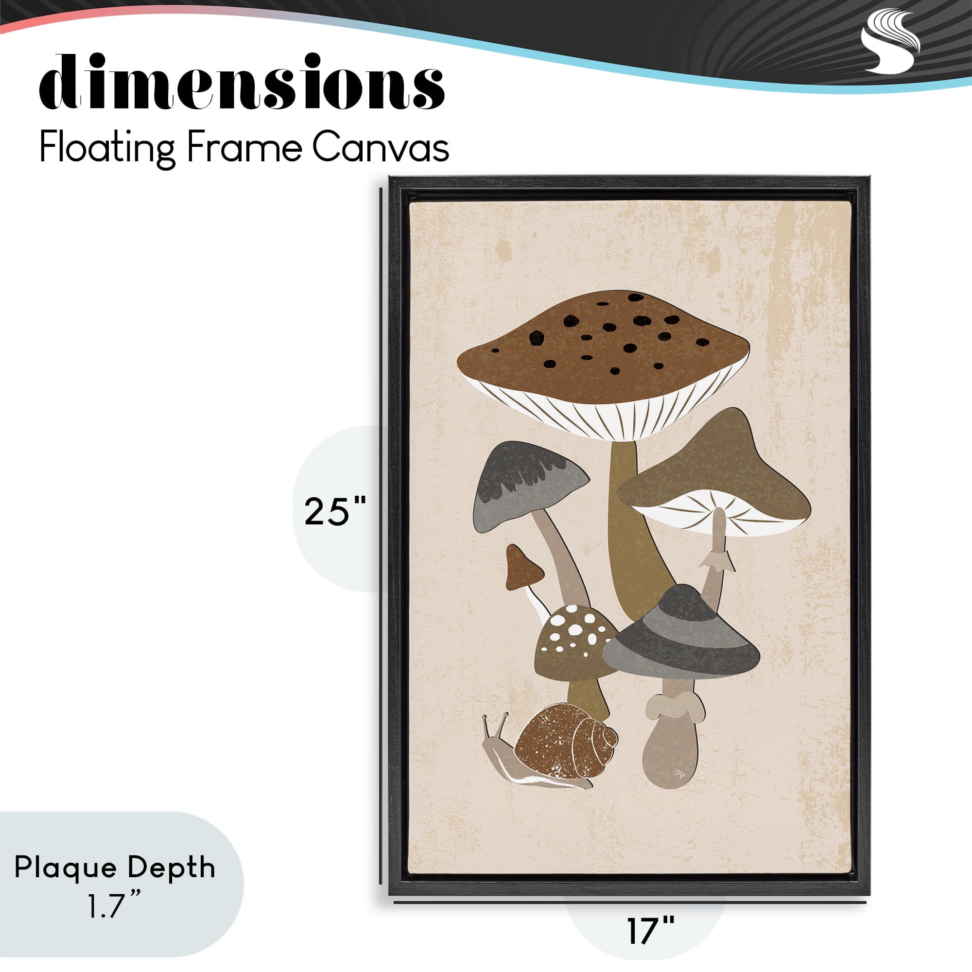 Stupell Industries Earthy Fungi Mushrooms & Snail Black Framed Floater Canvas Wall Art, design by Martina Pavlova