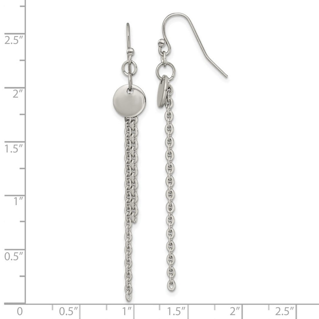 8mm Stainless Steel Polished Disc With Chain Dangle Shepherd Hook Earrings 56.5x8mm Wide Dangle Earring for Women and Me
