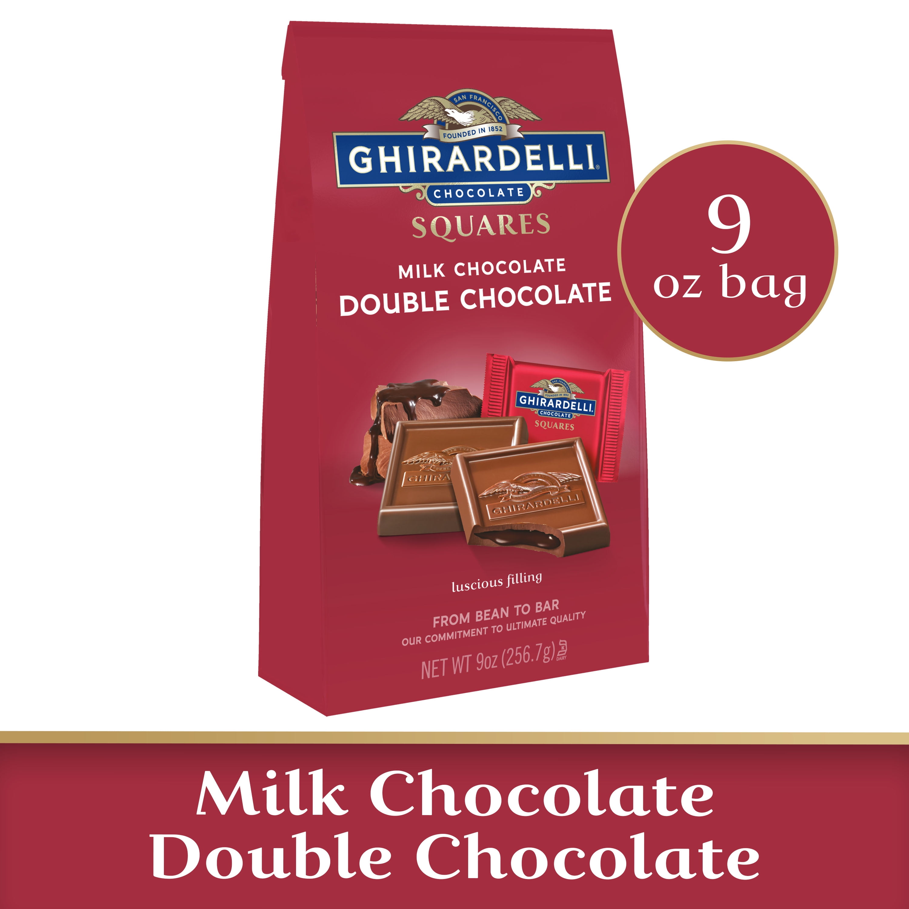 GHIRARDELLI Milk Chocolate Double Chocolate Squares, 9 OZ Bag