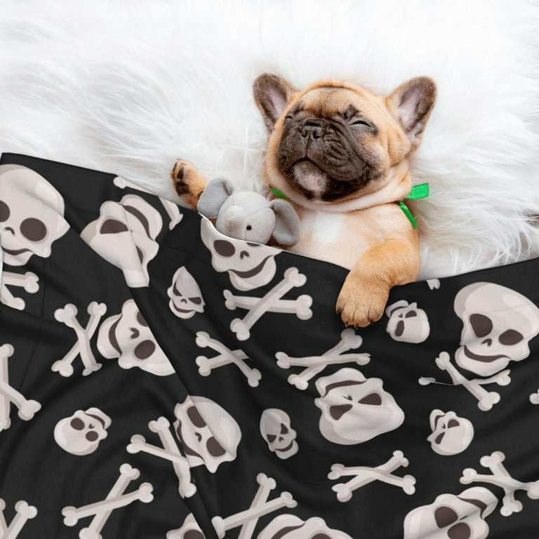 Yiaed black white Skull bone Print Dog Blankets-Cat Blanket