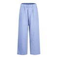 thumbnail image 4 of Dwellite Women's Linen Pants Ankle Length Straight Leg Cropped Pants Elastic Waist for Summer Beach Vacation with Pockets Blue 6XL, 4 of 7