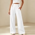 thumbnail image 3 of Bloomae Women's Casual Wide Leg Pants Smocked Elastic High Waist Chic Button Decoration Palazzo Lounge Trousers Loose Comfy Work Business Pants with Pockets, 3 of 6