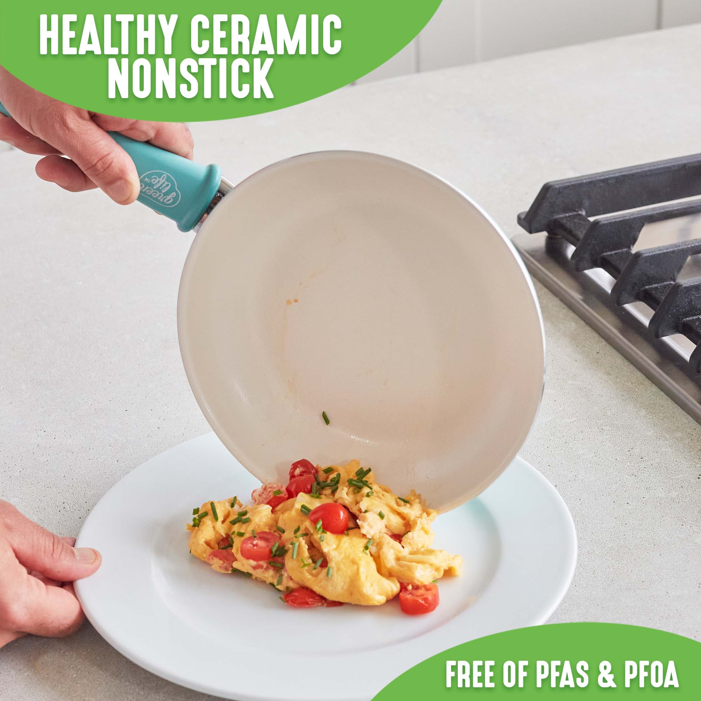 GreenLife Soft Grip Healthy Ceramic Nonstick, 8 10 and 12 Frying Pan Skillet Set, PFAS-Free, Dishwasher Safe, Black