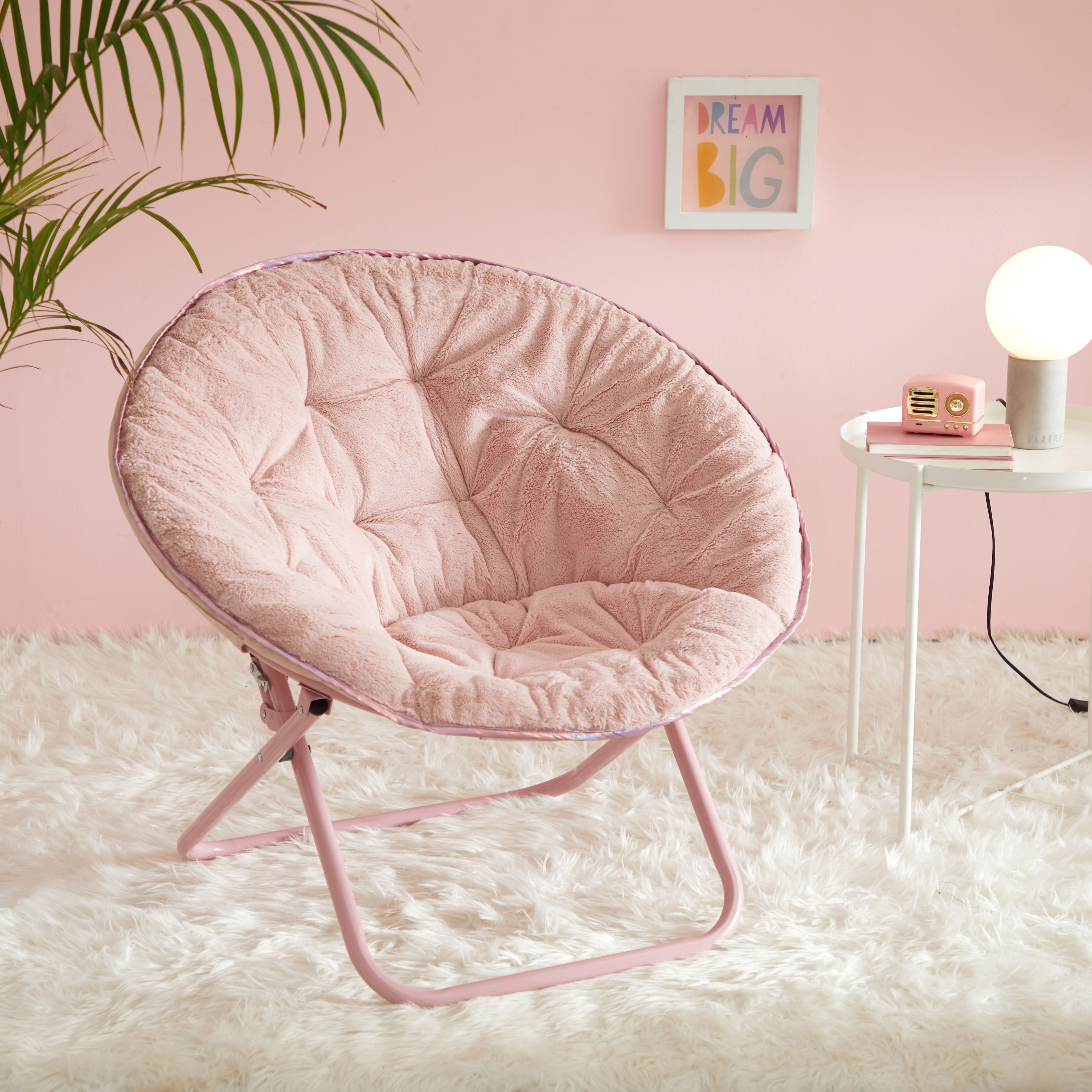 Urban Shop 35" Oversized Faux Fur Saucer Chair, Pink