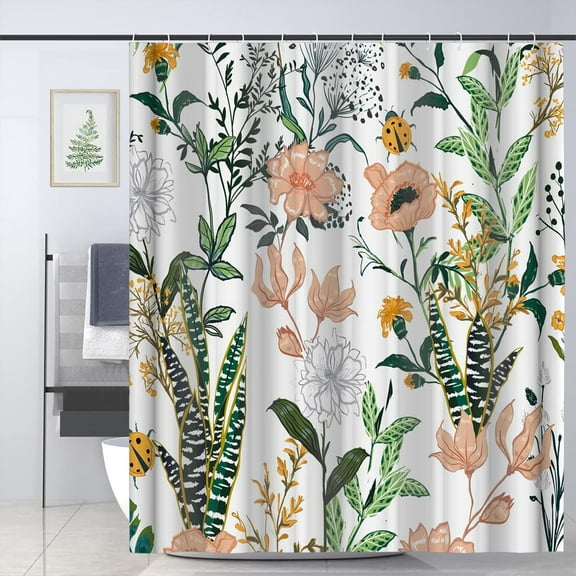 Wildflower Botanical Shower Curtain for Bathroom Decor Floral Flower Plant Green Leaves Bathroom Accessories 72x72in