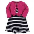 thumbnail image 2 of Hudson Baby Infant and Toddler Girl Cotton Dress and Cardigan 2pc Set, Berry Navy, 6-9 Months, 2 of 2