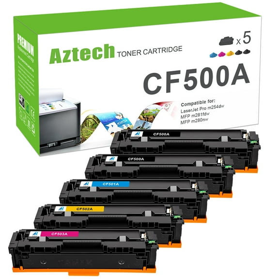 A AZTECH Compatible Toner Cartridge Replacement for HP 202A CF500A Color Pro M281cdw M281fdw M254dw M281fdw M281cdw M254dw Printer Ink (2 Black, 1 Cyan, 1 Yellow, 1 Magenta, 5-Pack)