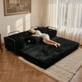 thumbnail image 4 of Vcatnet 81"x76" Convertible Sleeper Sofa Bed Cloud Corduroy Couch Floor Sofa Foldable Lounge Couch for Living Room, Bedroom, Black, 4 of 12