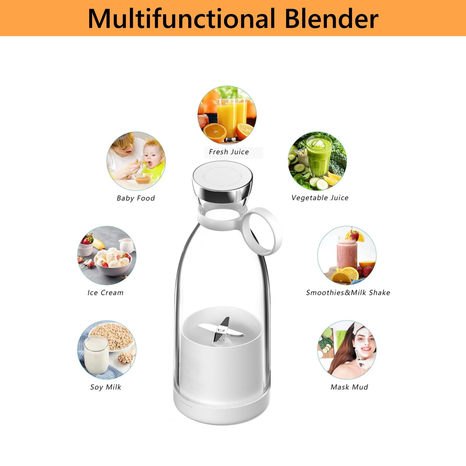 Portable Blender for Shakes and Smoothies with 11.83 Oz Travel Cup and Lid,Durable Stainless Steel Blades for Juice Blending Performance, Black