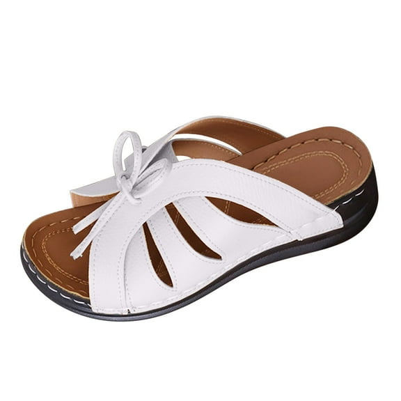 Women Sandals clearance for Juebong Womens Slides Sandals Hollow Wedge Sandals Open Toe Orthopedic Arch Support Slip-on Slippers Comfortable Wedge Platform Casual Walking Sandals