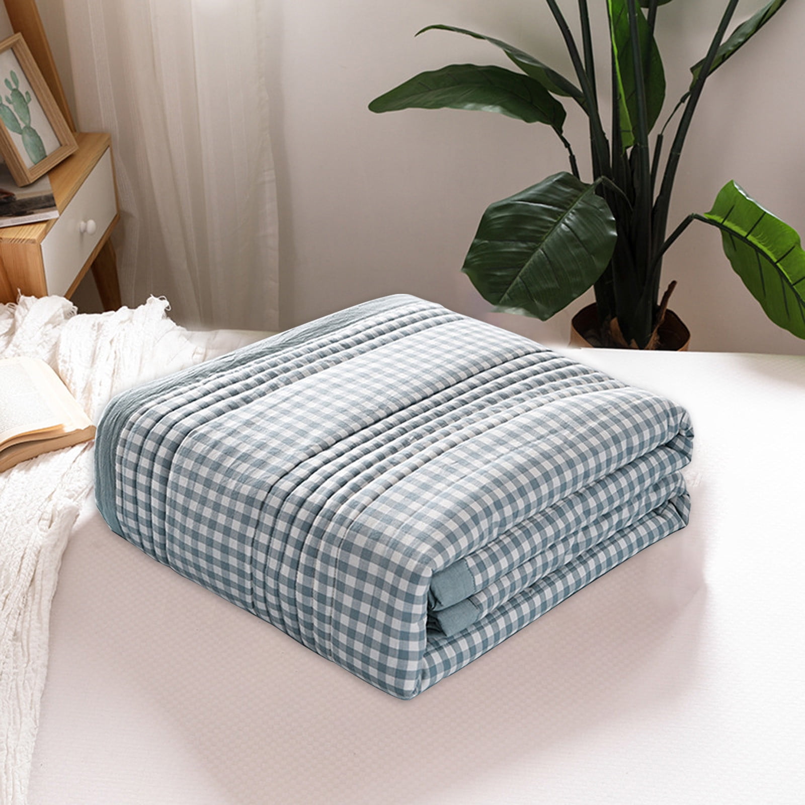 Double Sided Thin Quilt Comforter King Size Double Bed Summer Single Bed，Lightweight，Printing,100% Washed Cotton，Machine Washable,Soft Comfy Breathable Can Sleep Naked