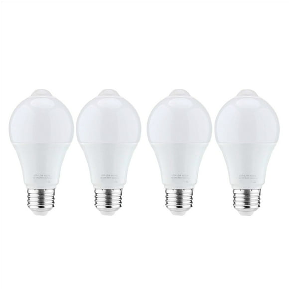 4X Bombilla de Luz con Sensor de Movimiento de 12W, Bombilla LED de Seguridad Activada por Movimiento para Exteriores / Interiores, 1000LM, E26 / B22,3500K CáLido