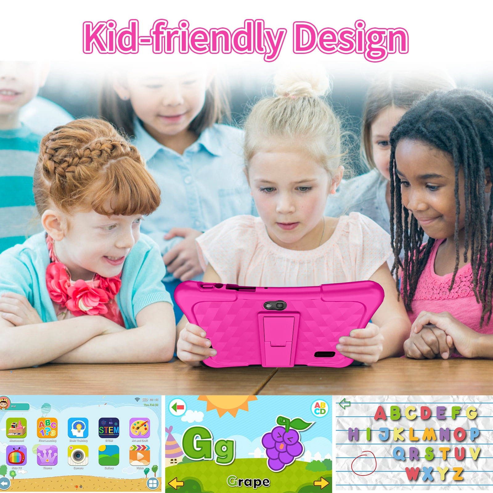 EDDBNi 7" Kids Tablet，6GB RAM 32GB ROM Android Tablet Computer for Children，parental controls，Eye Protection Toddler Tablet for Ages 4-12（Rose red）