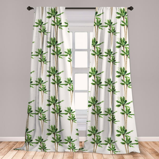 Palm Tree Curtains 2 Panels Set, Watercolor Style Forest Pattern of ...