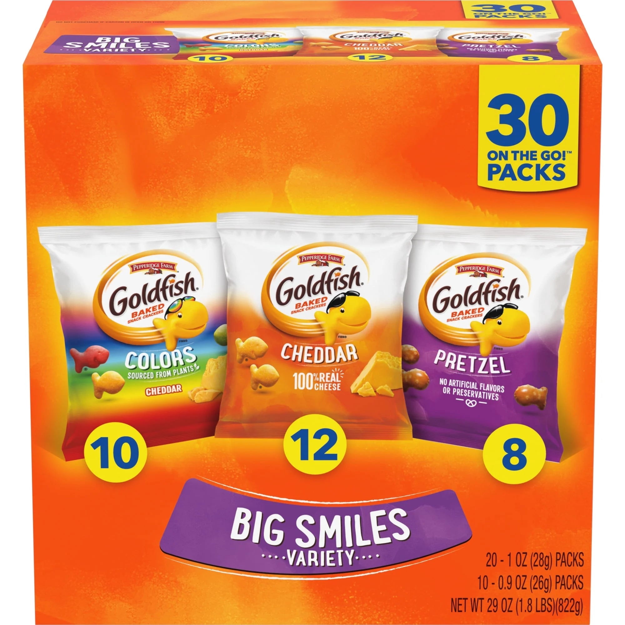 Crackers Variety Pack - Big Smiles with Cheddar, Colors, and Pretzel, 30 Count Snack Box