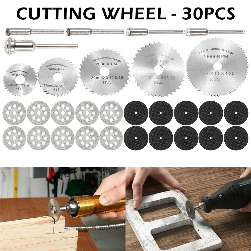 30x Mini Diamond Cutting Discs Wheel Blades Set+Drill Bit For Dremel Rotary Tool 