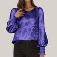 thumbnail image 2 of Women's Long Sleeve Tops, Casual Fashion Round Neck Blouse Solid Color Ruffle Shirt, Basic Tee for Fall Everyday Wear, Office Party Outfits, 2 of 7