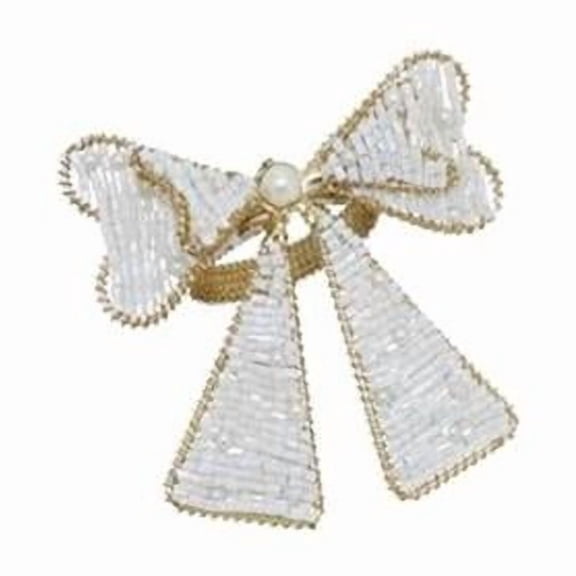 Saro Lifestyle NR356.I 3 x 3 x 2 in. Beaded Bow Napkin Ring, Ivory - Set of 4