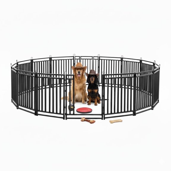 SPZONE 47" Metal Dog Playpen, 16-Panel Indoor & Outdoor Dog Fence for Large, Medium & Small Dogs, Black/Silver