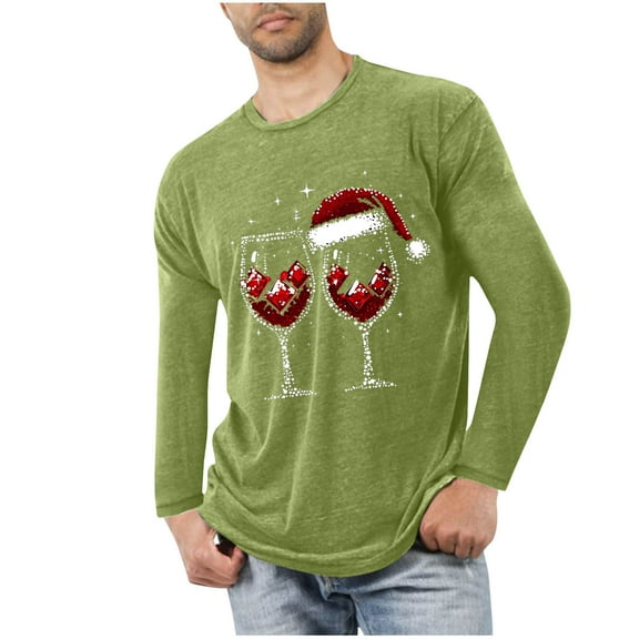 ZHYou Christmas Printed Tops For Men Long Sleeve Crew Neck Fashion Comfortable Tees T Shirts With Pocket
