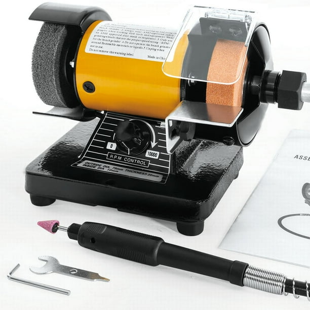 Stark 3" Mini Bench Grinder & Polisher w/ Flexible Shaft Variable Speed Control, Yellow