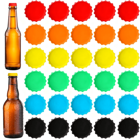 ACDANC 30 Pcs Silicone Beer Bottle Caps in 6 Colors,Reusable Soda Bottle Toppers for Glass,Bpa-Free Drink Covers to Prevent Spillage