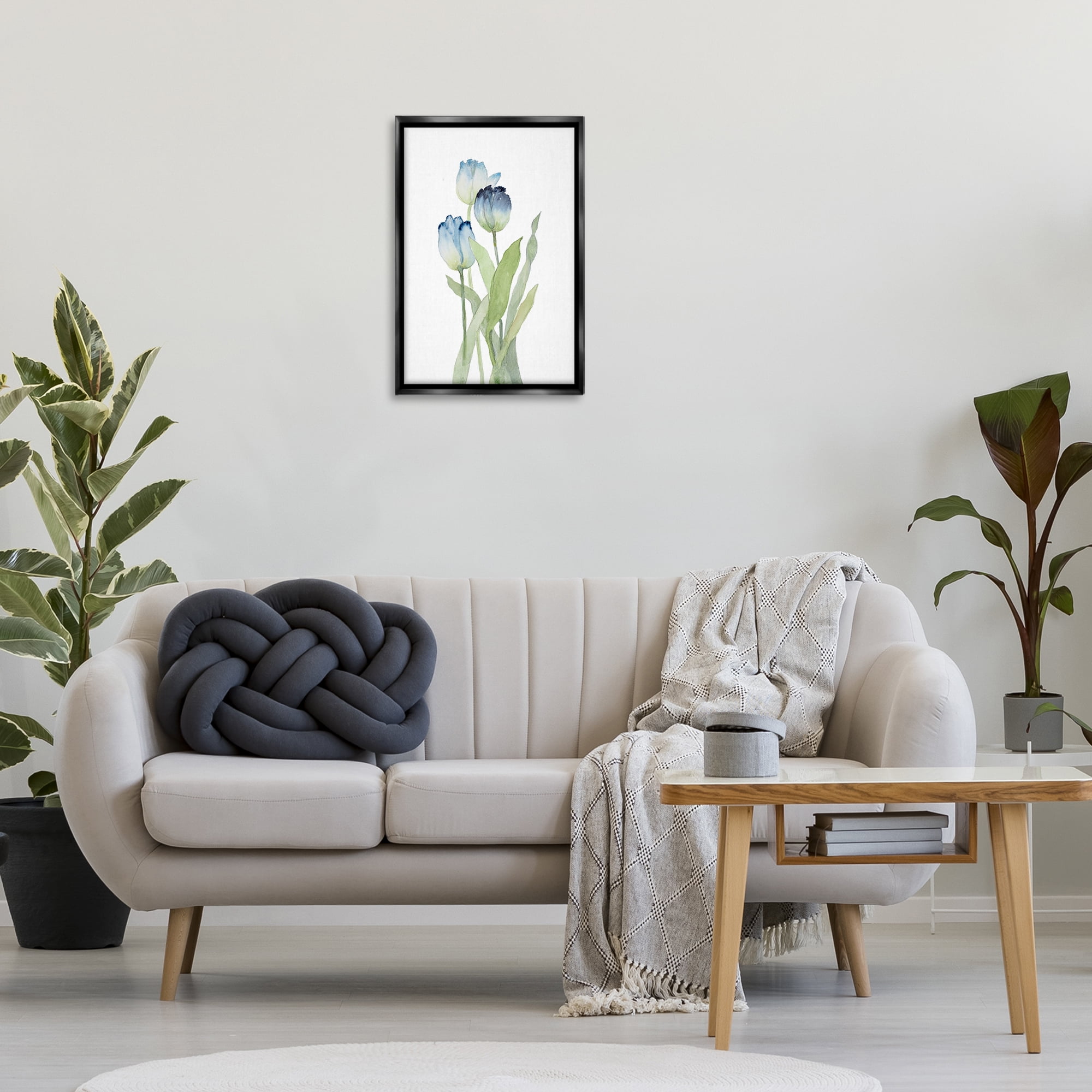 Stupell Industries Blue Garden Tulips Botanical & Floral Painting Black Floater Framed Art Print Wall Art, 17 x 25