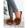 thumbnail image 1 of Women's Red Party Patchwork Slippers With Solid Color And Fluffy Decorations, 1 of 4