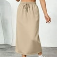 thumbnail image 5 of QATAINLAV Athletic Skirts for Women Drawstring Elastic Waist Midi Skirt Cotton Comfy Sweat Long Skirts with Pocket, Beige, S, 5 of 9