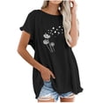 thumbnail image 1 of Blusa de manga corta con estampado regular de flecos y cuello redondo de algodón y cáñamo para mujer OAVQHLG3B Store  lin121212, 1 of 5