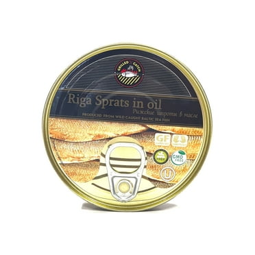 Grilled Catch Brisling Sardines Smoked in Oil, Riga Sprats 5.6 oz (Pack of 12)