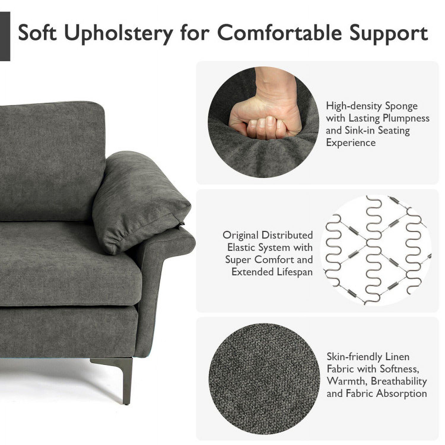 Finihen Upholstered Accent Armchair, Modern Fabric Accent Armchair with Original Distributed Spring and Armrest Cushions, for Living Room, Bedroom, Gray