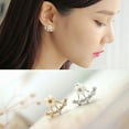thumbnail image 3 of Grandest Birch Women\'s Flower Zircon Ear Jacket Korean Style Copper Ear Studs Earrings Jewelry Zircon, Copper Gold, 3 of 8