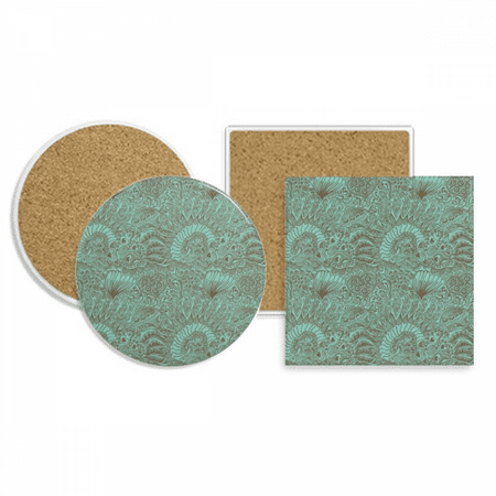 

Line Drawing Blue Fishes s Coaster Cup Mug Holder Absorbent Stone Cork Base Set