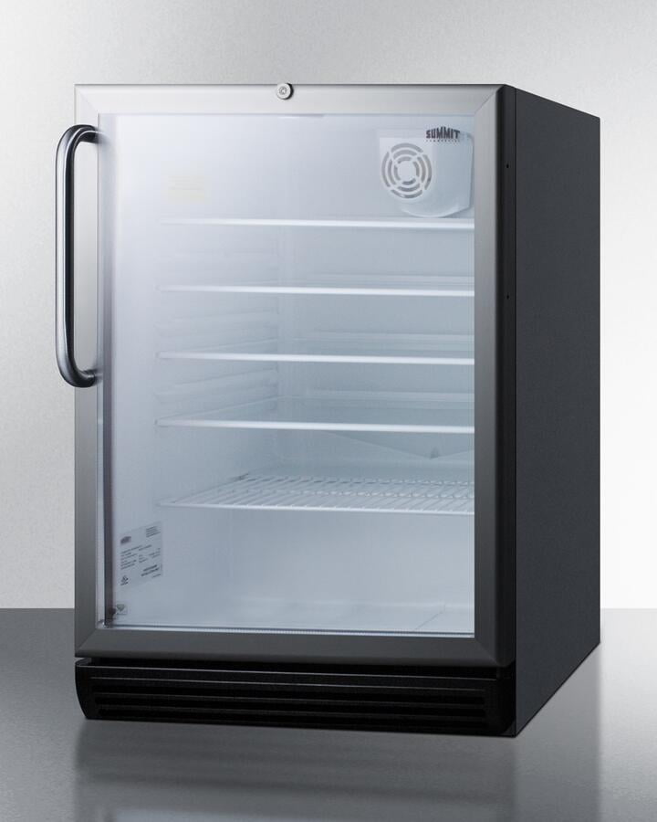 Summit SCR69999BGLBITBADA 24 ADA Compliant Freestanding or Built-In Beverage Center with Towel Bar Handle  5.5 cu. ft. Capacity  Reversible Door  4 Glass Shelves  and R69999a Refrigerant  in Stainless