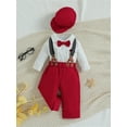 thumbnail image 3 of GXFC Infant Boys Christmas Holiday Party Suits Costume 3M 6M 12M Newborn Boys Long Sleeve Bow Dots  Print Romper and Suspender Pants Hat Holiday-themed Clothing for Preemie Boys, 3 of 8