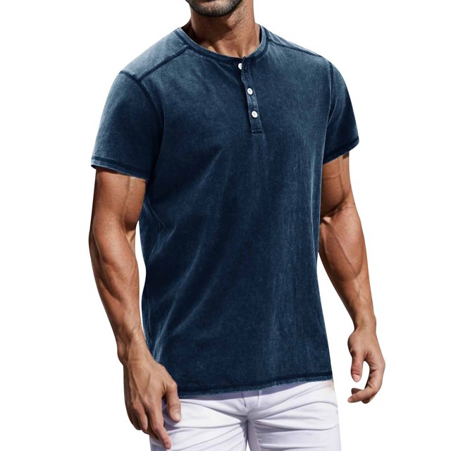Vintage Summer Men's T-Shirt Streetwear 3 Buttons Open Fly Loose Clothing Print Short Sleeve T-Shirt XL