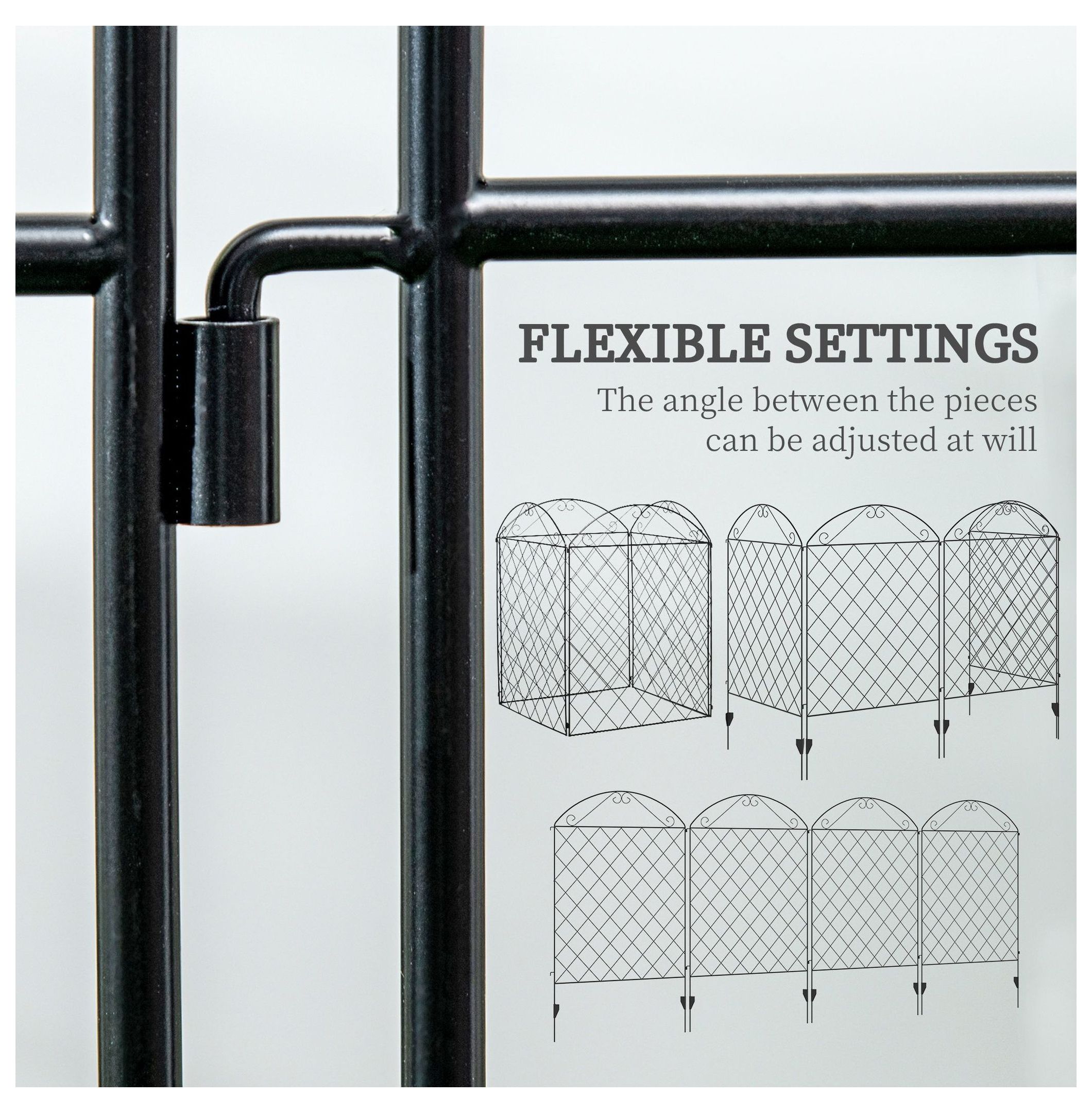 Metal Garden Fence 4-Pack, 11.5ft Outdoor Decorative Fence - Rust-Resistant Steel Border for Flower Beds, Animal Barrier, Patio Edging, Black