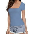 thumbnail image 1 of Fiudx Ofertas Flash Artículos En Oferta Moda Mujer Verano Sólido Manga Corta Cuello Cuadrado Blusa Superior Camiseta, 1 of 4