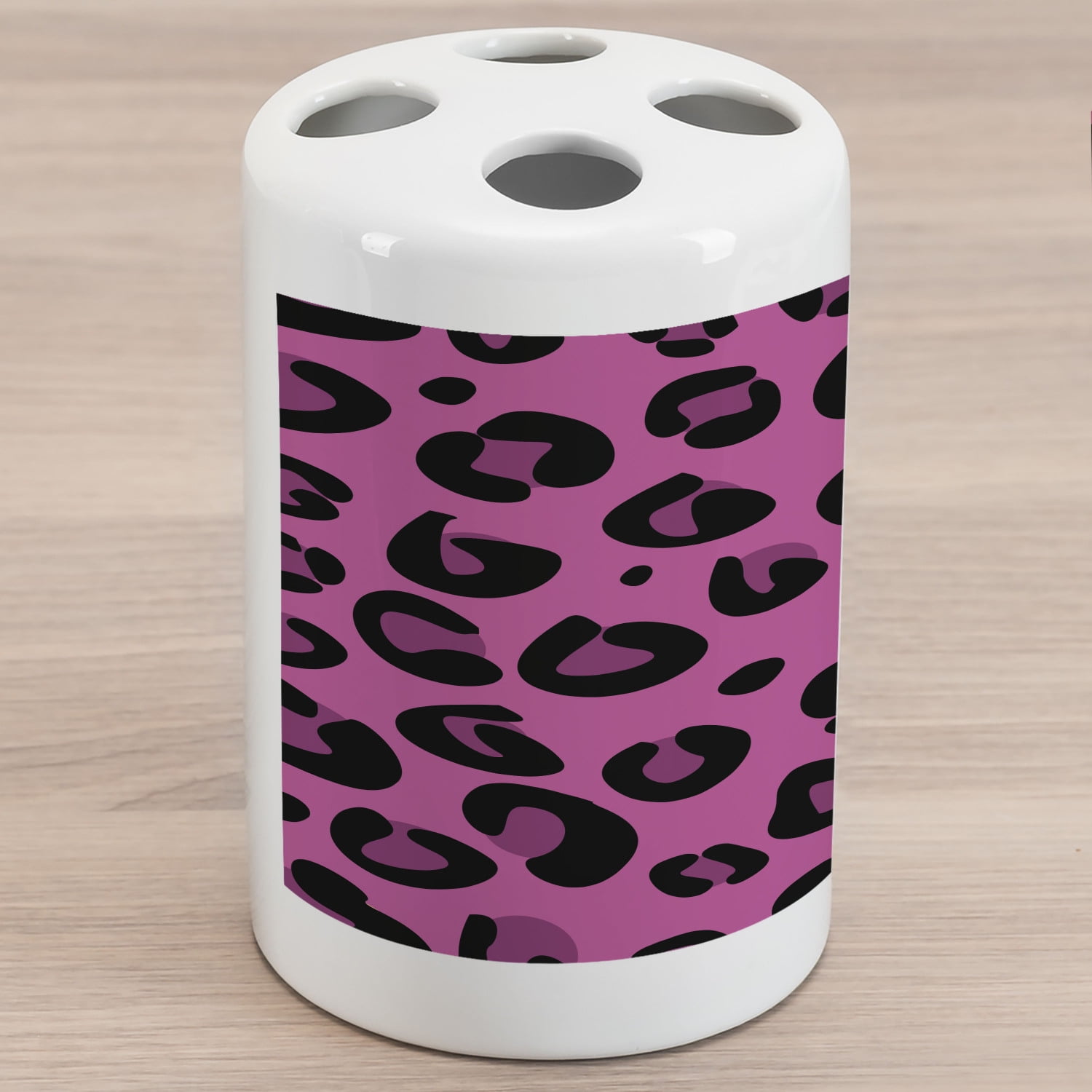 Hot Pink Ceramic Toothbrush Holder, Leopard Animal Skin Pattern in