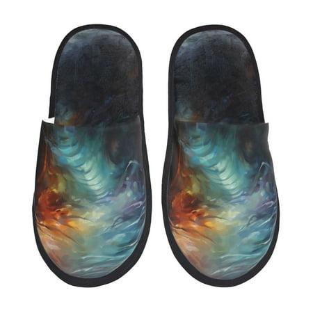 

Rateoe Colorful Ink Style Dragon Pattern Fuzzy Slippers Fuzzy Soft House Slippers Plush Furry Warm Cozy Open Toe Fluffy Home Shoes-Medium